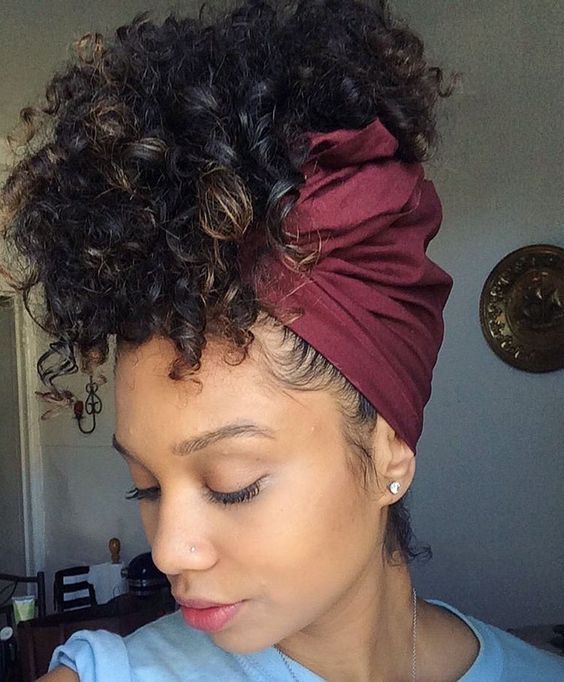 retro hairstyle with scarf curls woman long top knot