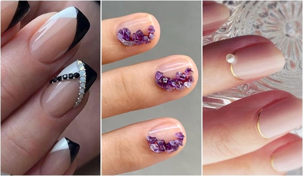 Handmade- Glossy Black Pearl Glitter Bling Crystal Ombre Press On Nail Set  | Press on nails, Pearl nails, Bling nails