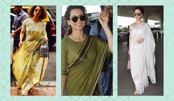 Kangana Ranaut shows us how the sari makes for a perfect airport look