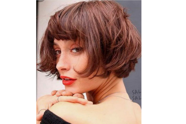Curly bob with bangs