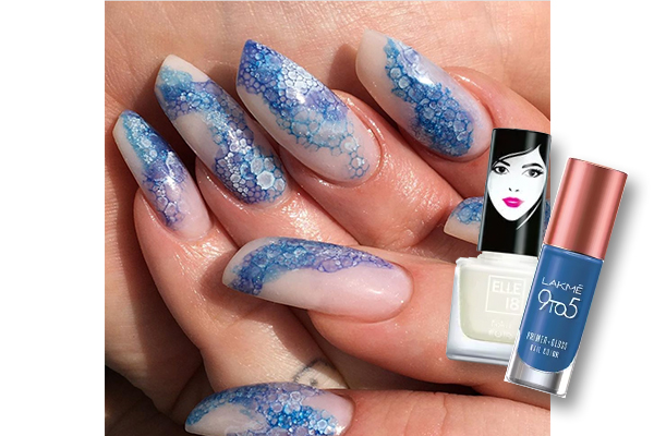 Exclusive discounts for 24PCS Nail Art Gradient Flashing Blue Water Drop  False Finger Patch Removable Nails
