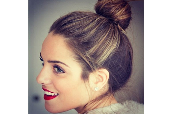 Top knot and red lips
